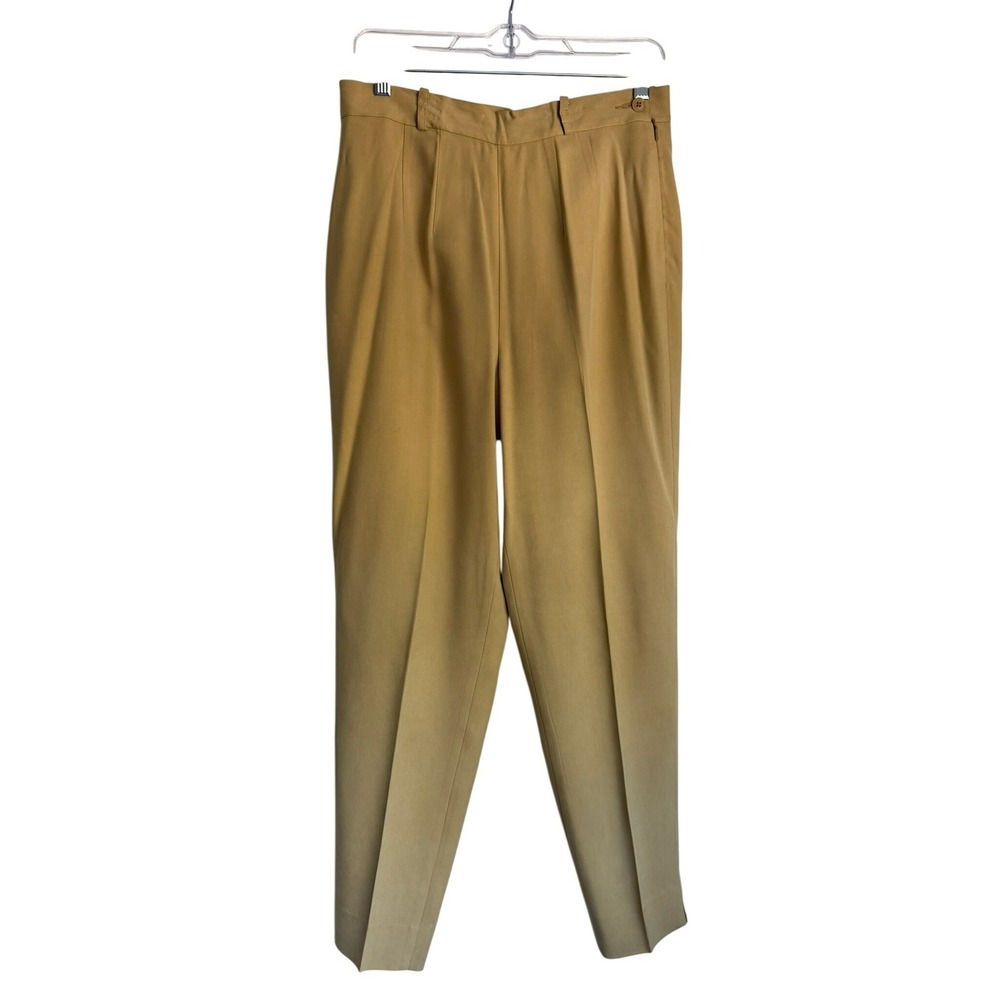 Banana Republic Vintage 100% Silk Pleated Tapered Trousers Mustard Tan Sz 10